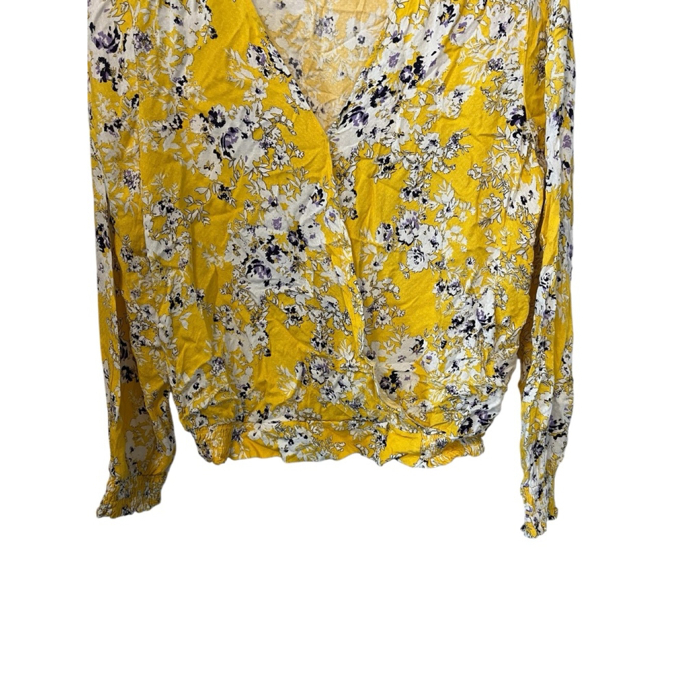 Rose + Olive Yellow Floral Wrap Style Blouse Boho Cottagecore Medium - Picture 4 of 10